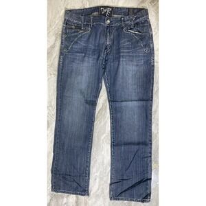 Division E Mens Jeans Blue Heavy Stitching Embroidered Distressed Cotton Size 36